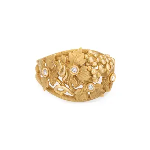 Grape Leaf Diamond Ring Vintage 18k Yellow Gold Dome Band Nature Jewelry Sz 6.75
