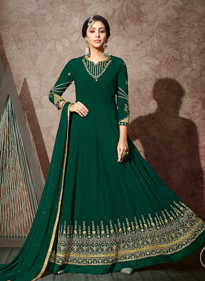Green Embroidered Anarkali Suit
