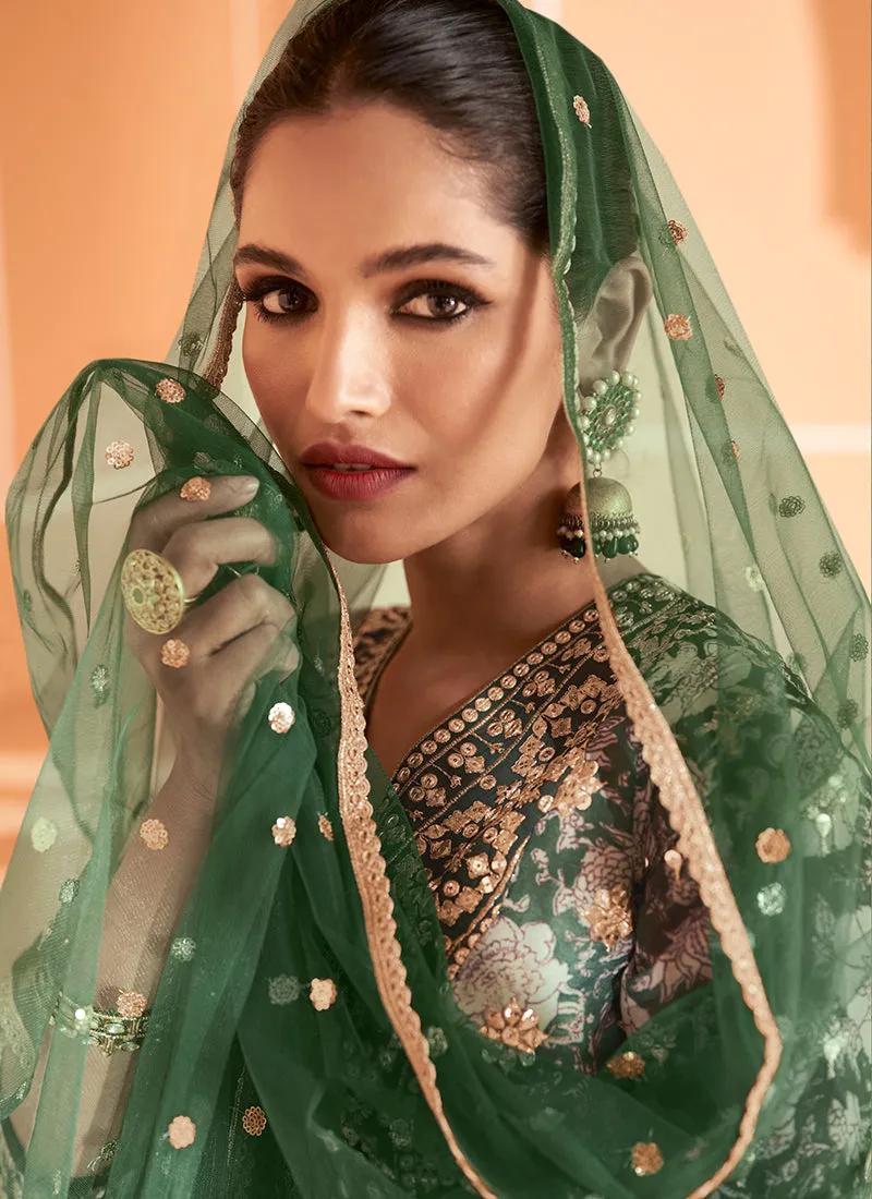 Green Sequence Embroidery Floral Anarkali Suit
