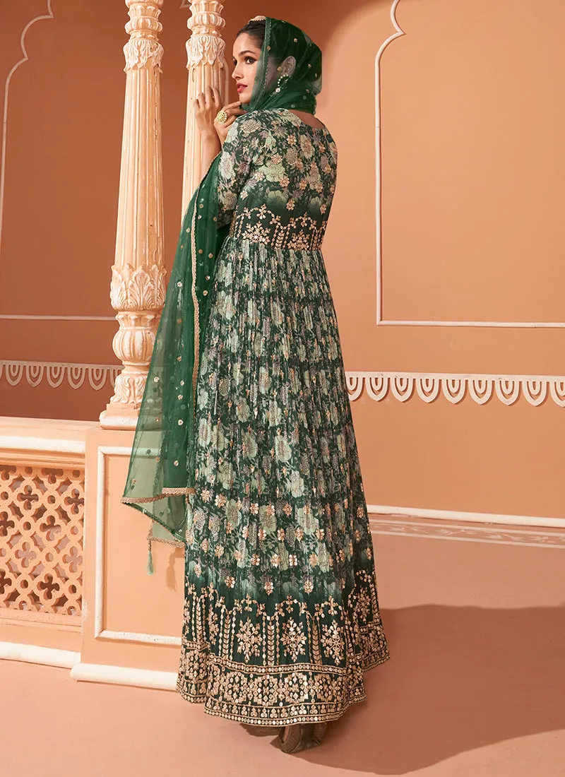 Green Sequence Embroidery Floral Anarkali Suit