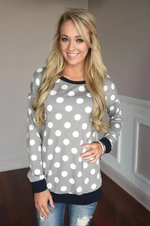 Grey Polka Dot Top