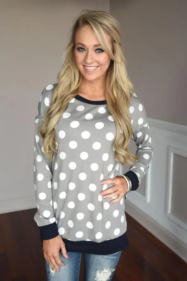 Grey Polka Dot Top