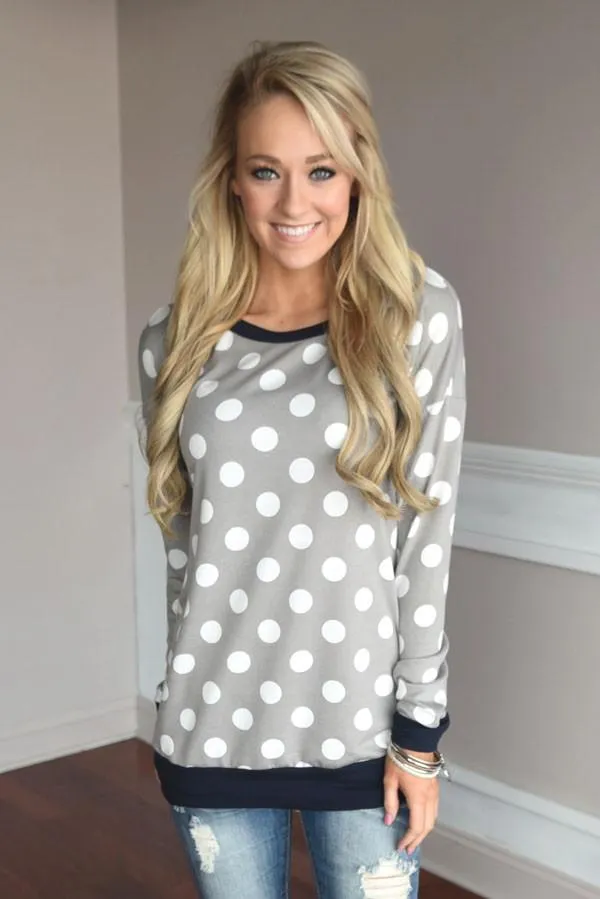 Grey Polka Dot Top