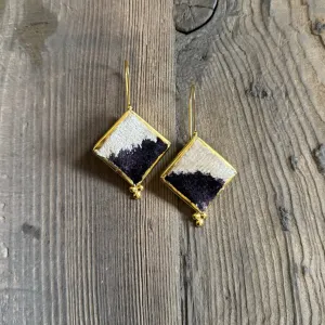 Hand Crafted Ottoman Vintage Textile Earrings - Diamond