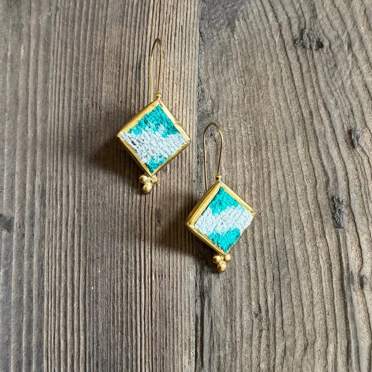 Hand Crafted Ottoman Vintage Textile Earrings - Diamond