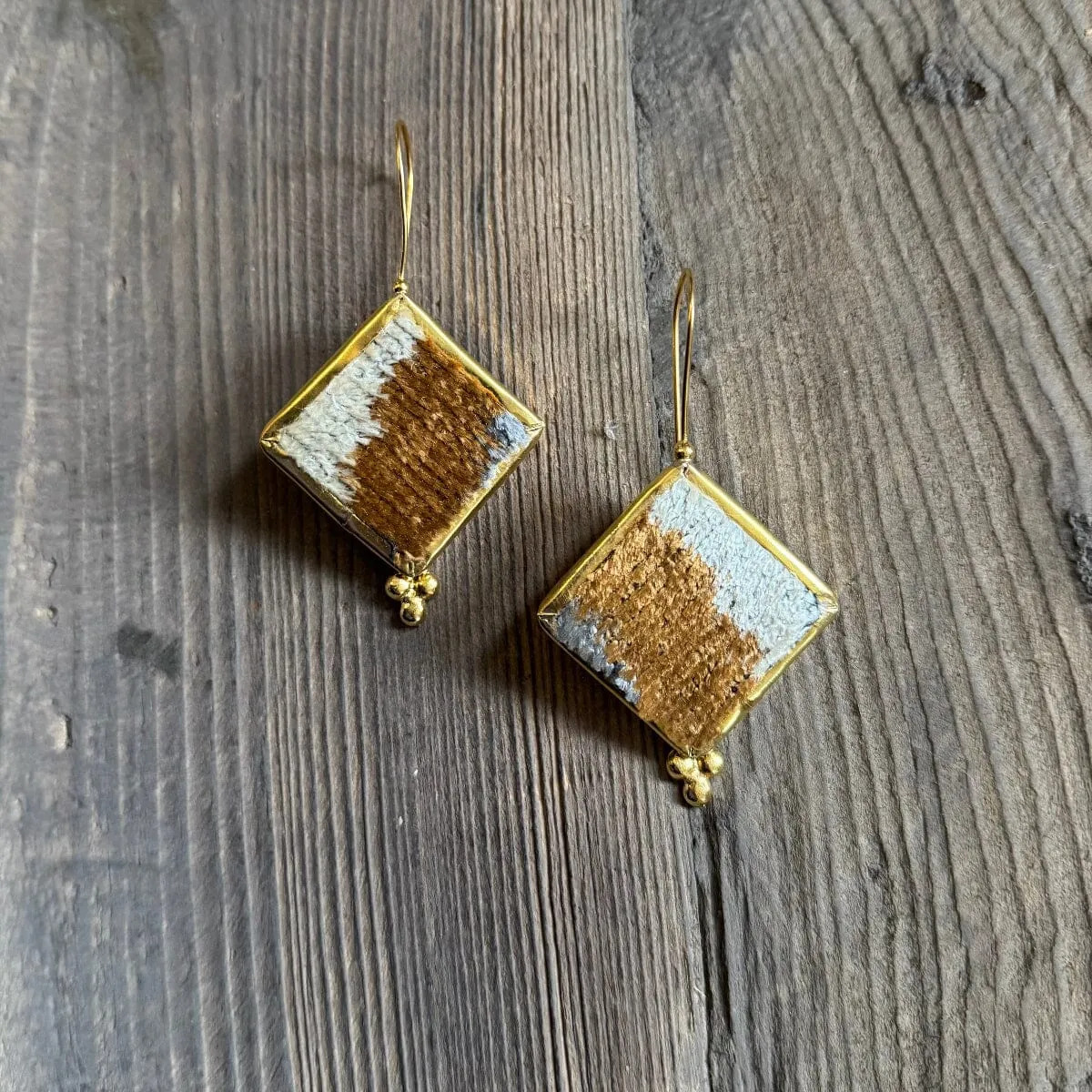 Hand Crafted Ottoman Vintage Textile Earrings - Diamond
