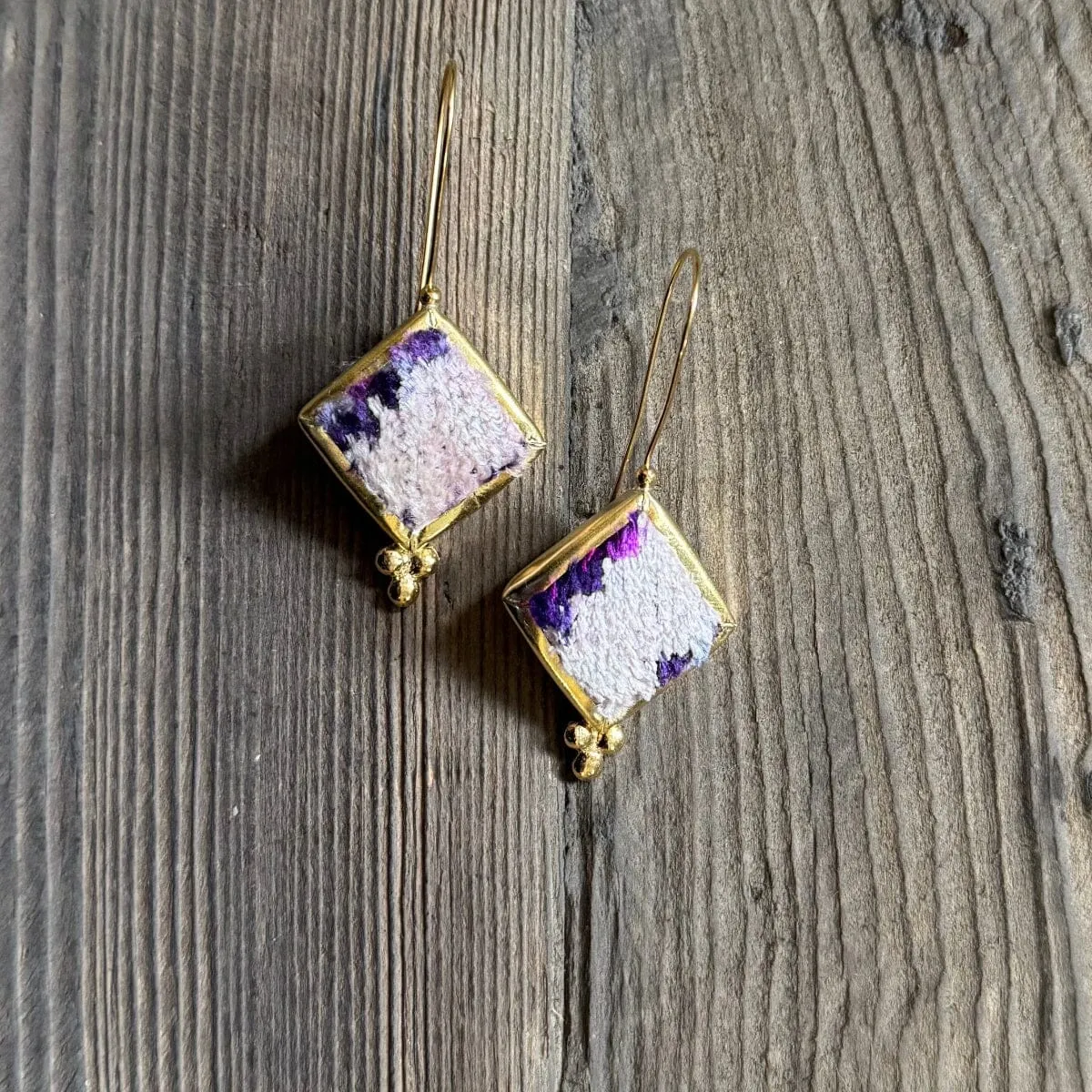 Hand Crafted Ottoman Vintage Textile Earrings - Diamond