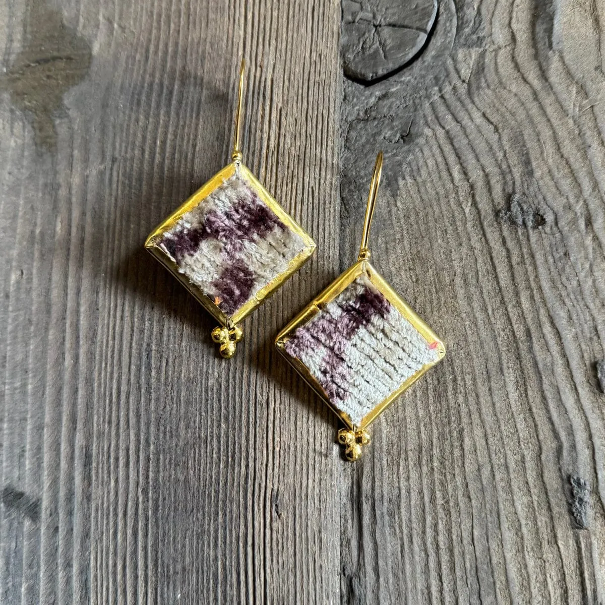 Hand Crafted Ottoman Vintage Textile Earrings - Diamond