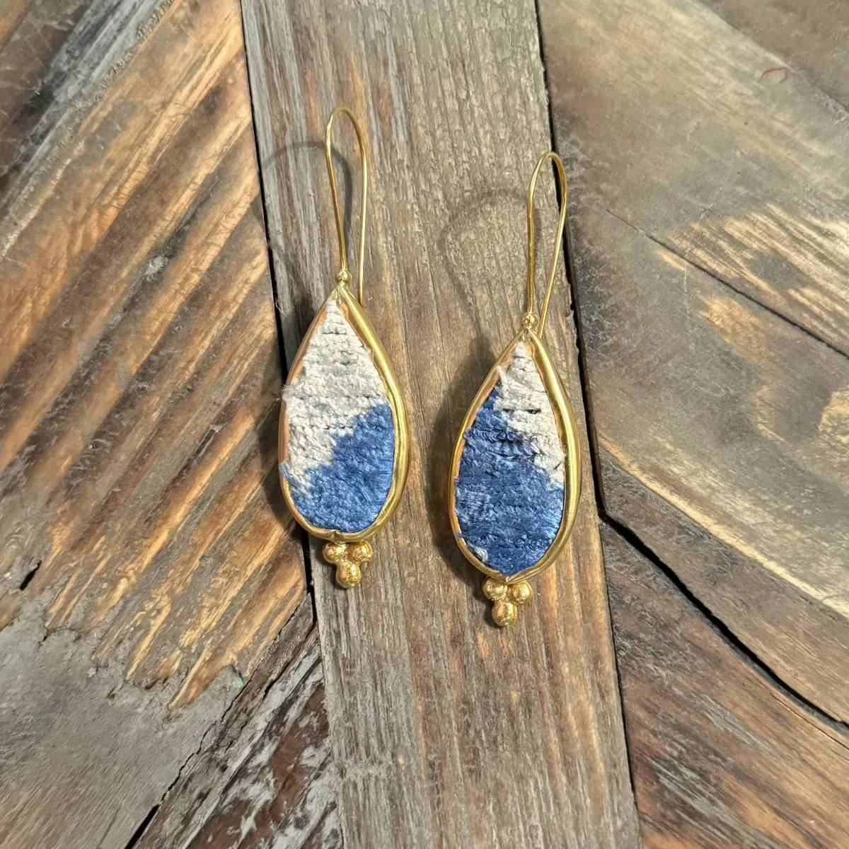 Hand Crafted Ottoman Vintage Textile Earrings - Pear