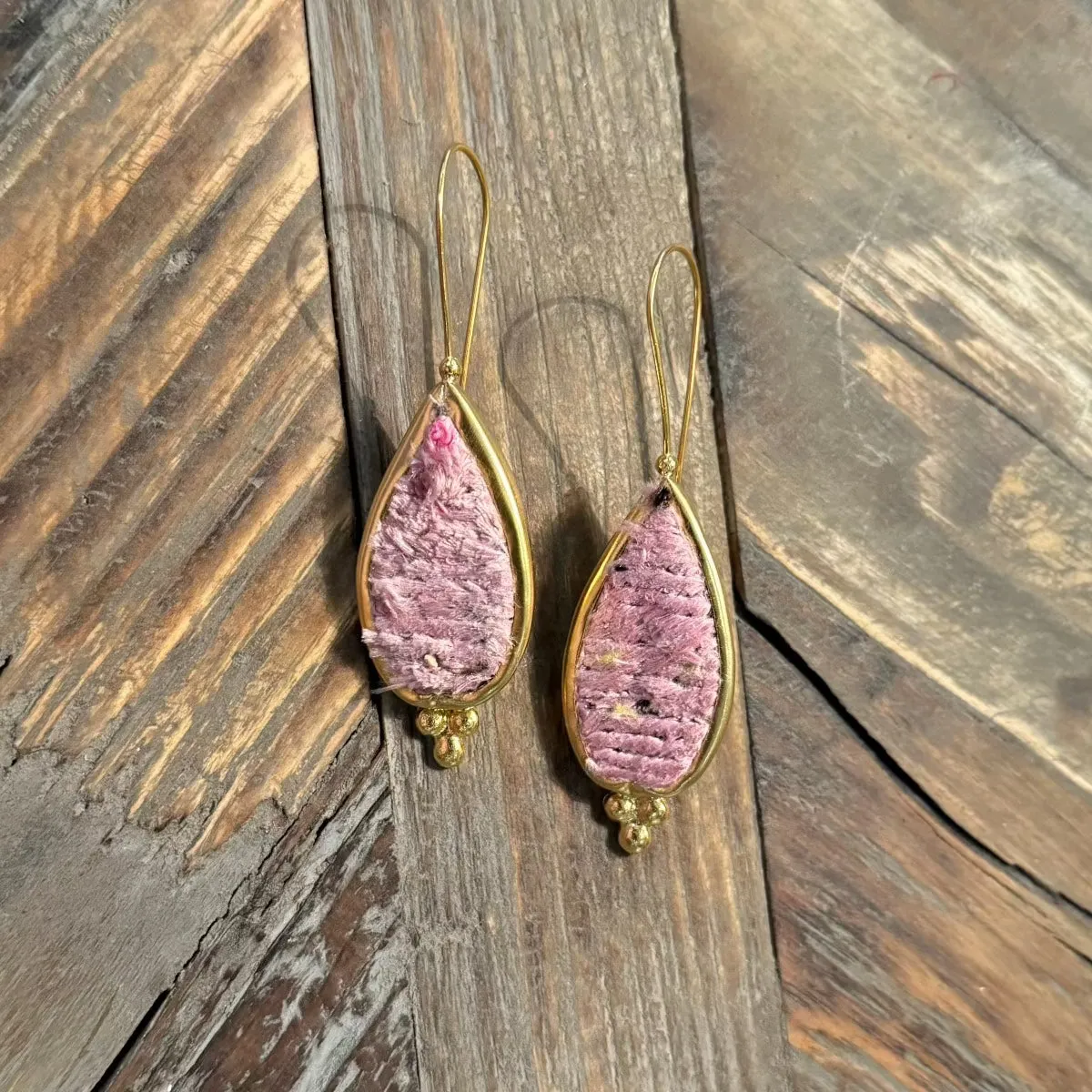 Hand Crafted Ottoman Vintage Textile Earrings - Pear