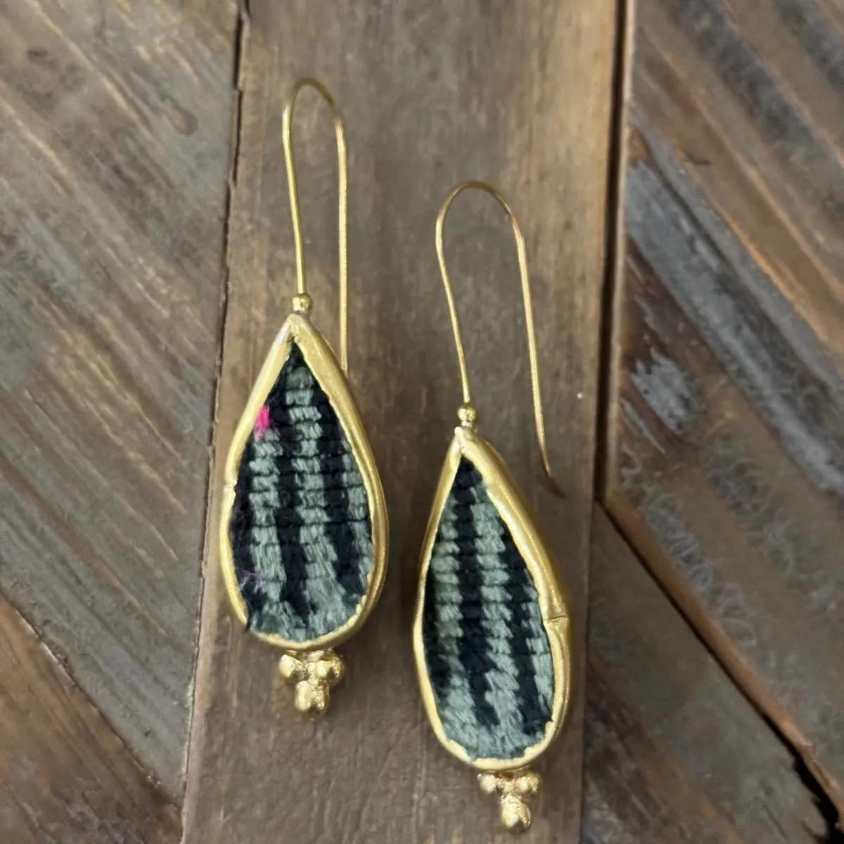 Hand Crafted Ottoman Vintage Textile Earrings - Pear