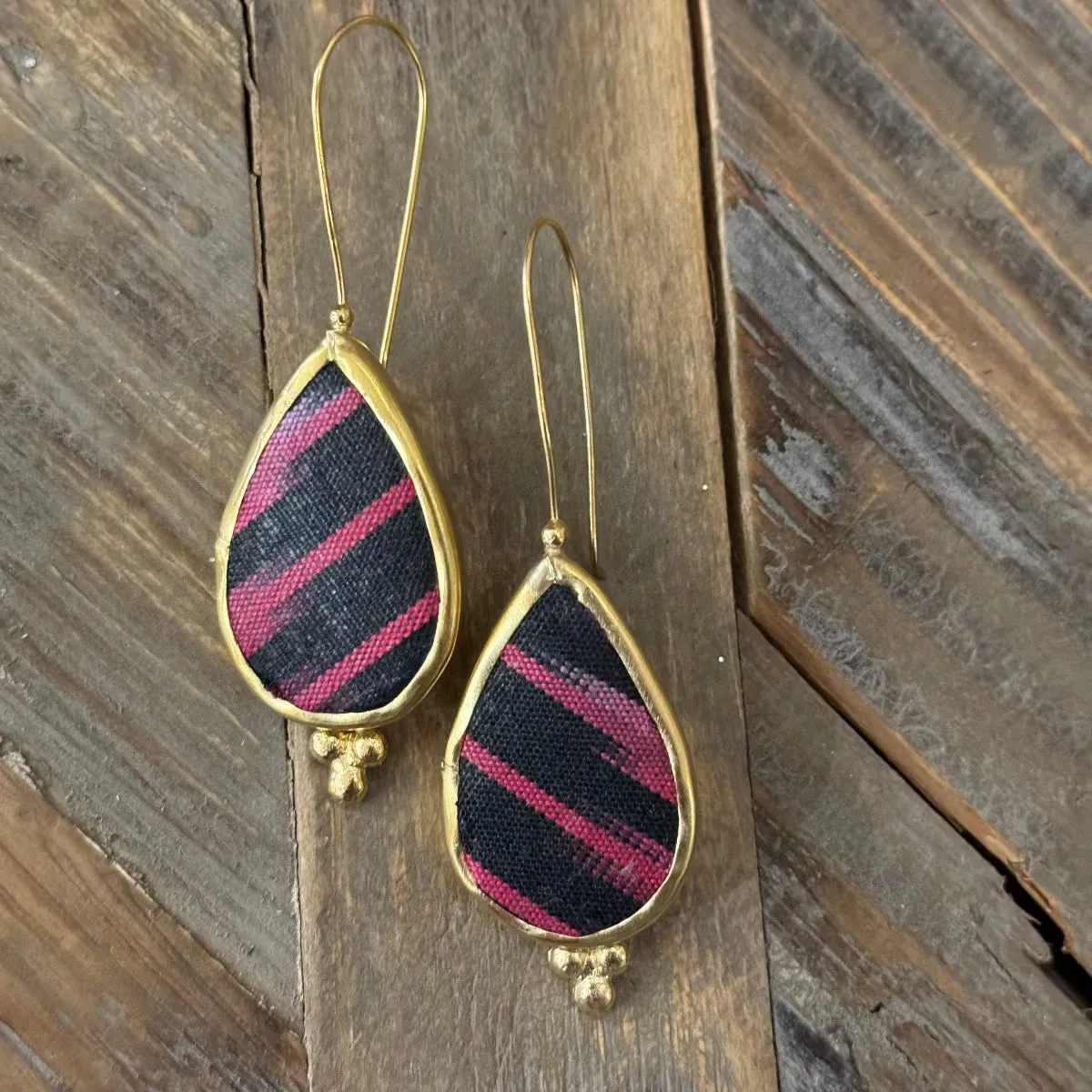 Hand Crafted Ottoman Vintage Textile Earrings - Pear