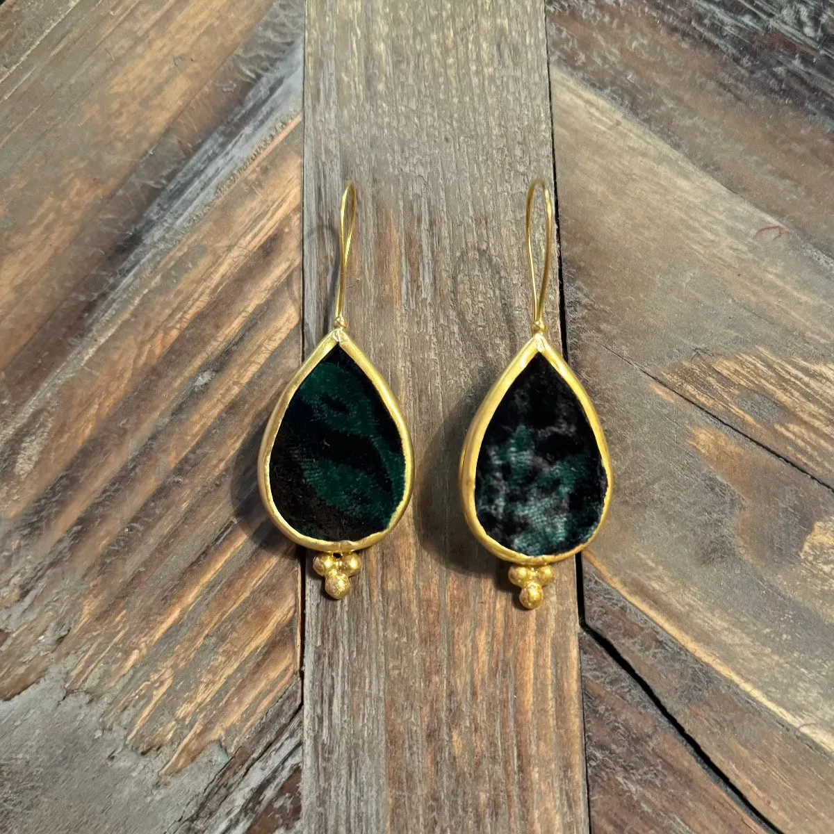 Hand Crafted Ottoman Vintage Textile Earrings - Pear