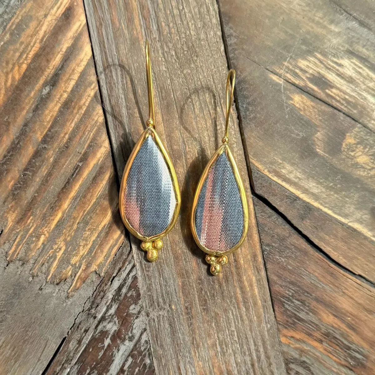 Hand Crafted Ottoman Vintage Textile Earrings - Pear