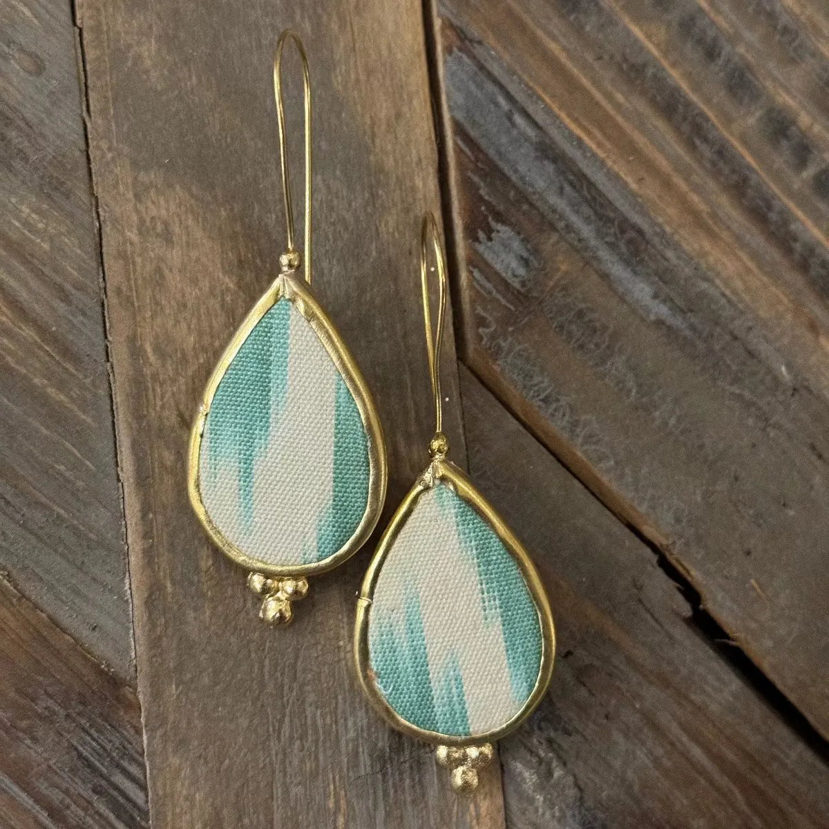 Hand Crafted Ottoman Vintage Textile Earrings - Pear