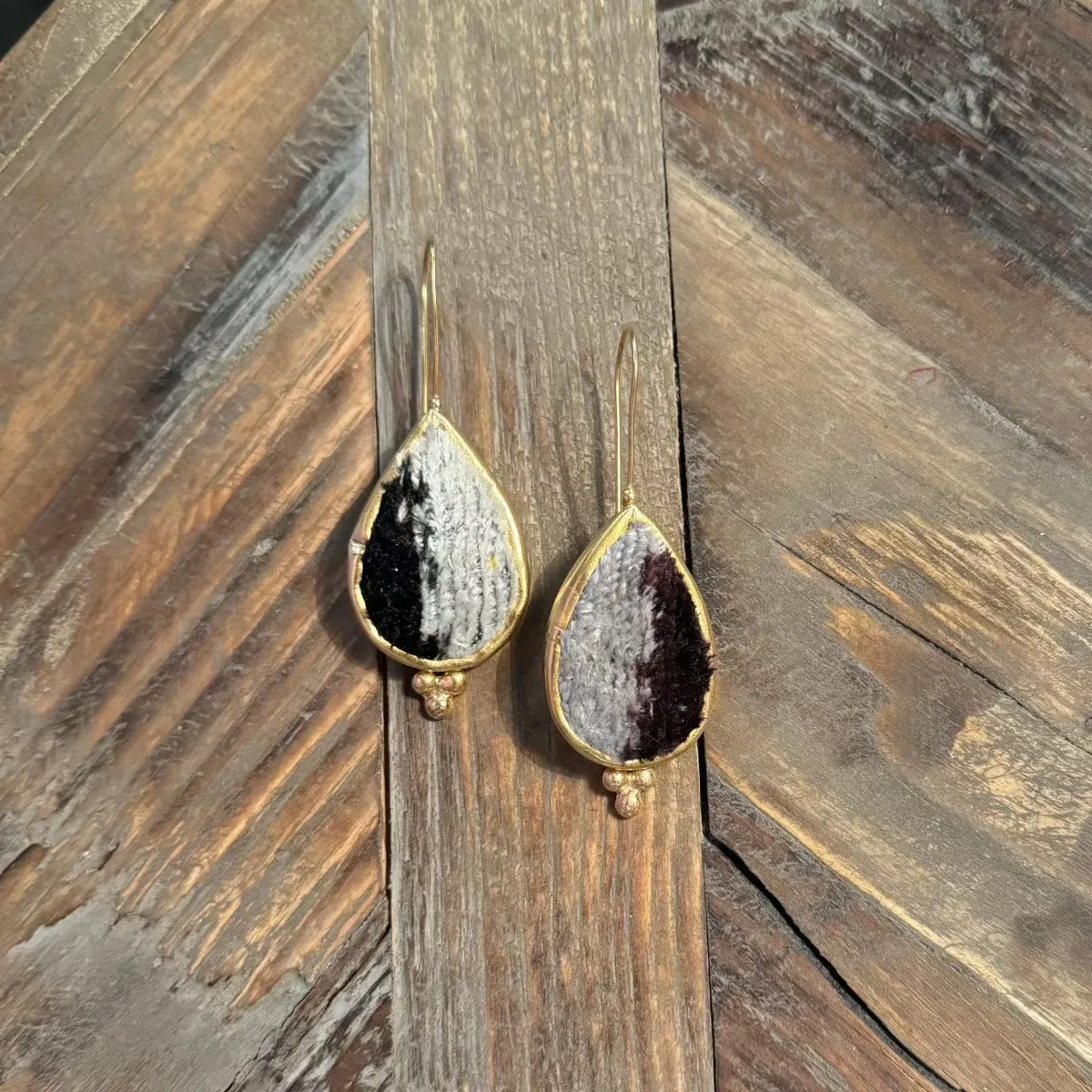 Hand Crafted Ottoman Vintage Textile Earrings - Pear