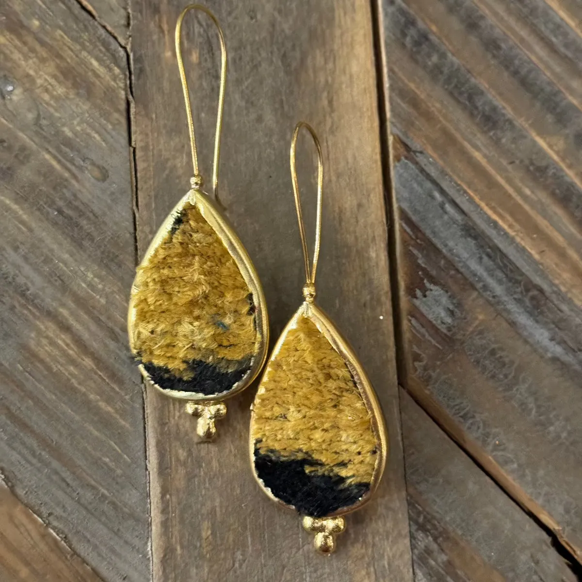 Hand Crafted Ottoman Vintage Textile Earrings - Pear