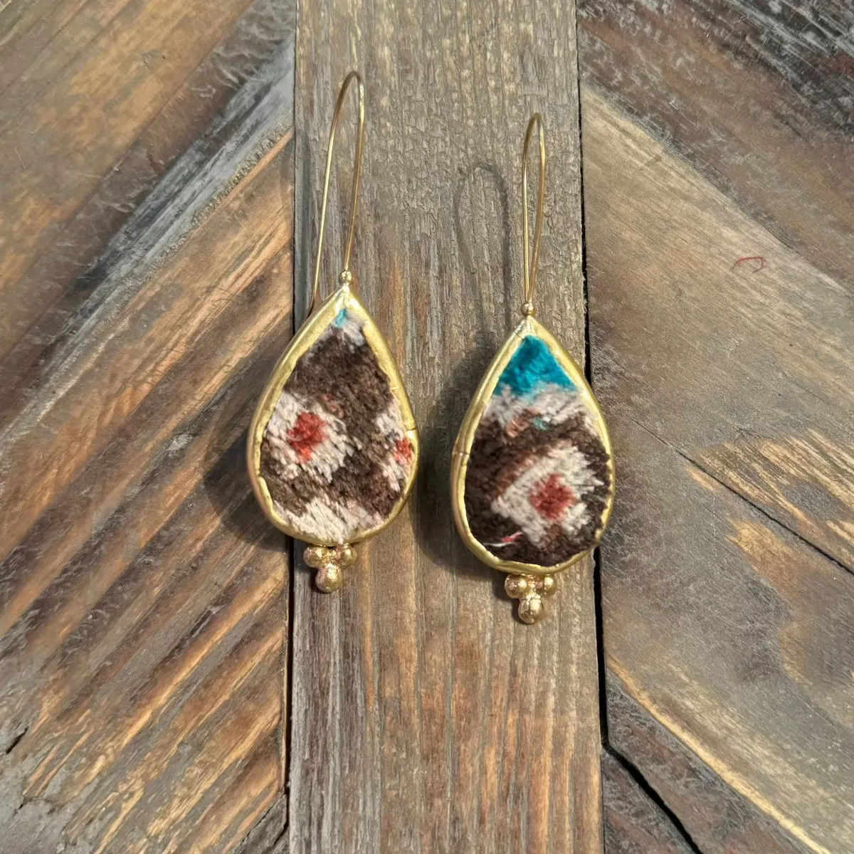 Hand Crafted Ottoman Vintage Textile Earrings - Pear
