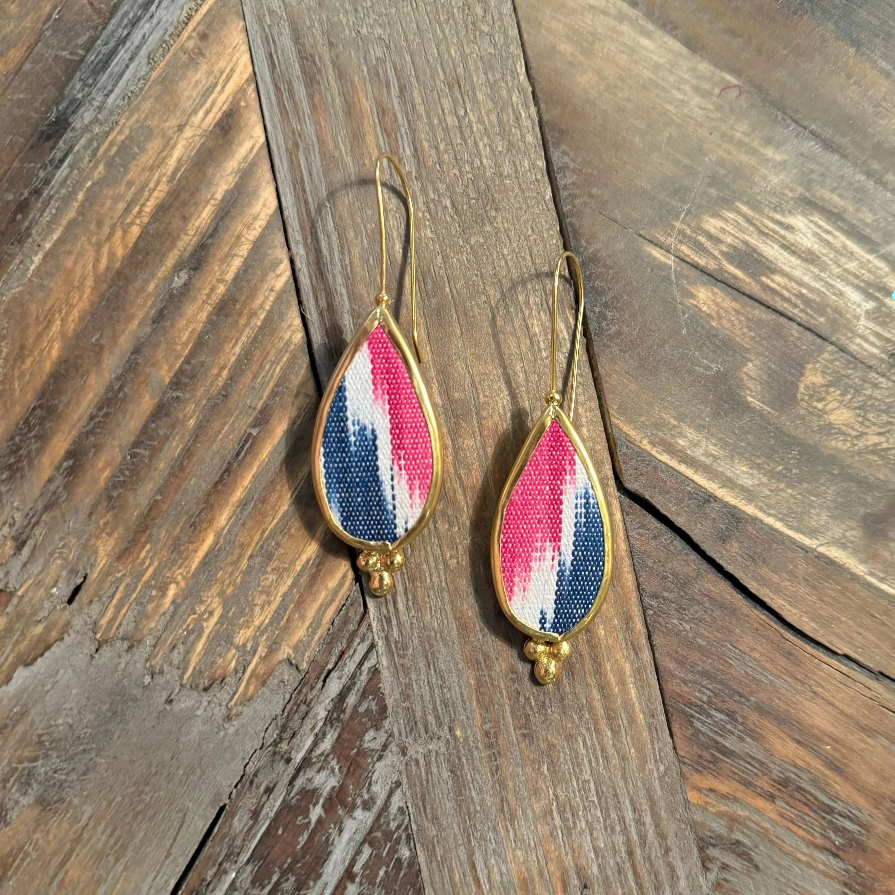 Hand Crafted Ottoman Vintage Textile Earrings - Pear