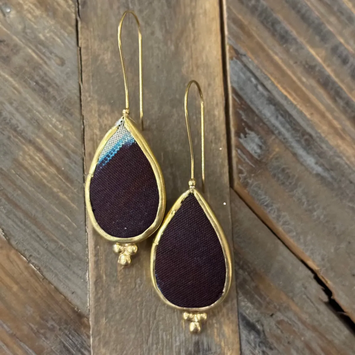 Hand Crafted Ottoman Vintage Textile Earrings - Pear