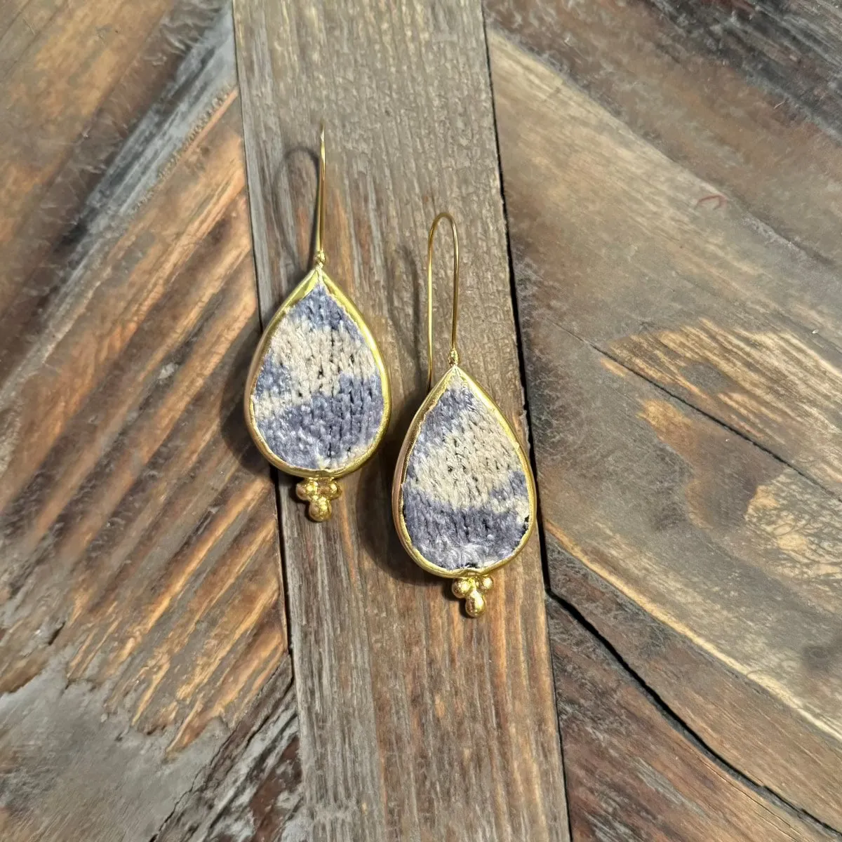 Hand Crafted Ottoman Vintage Textile Earrings - Pear