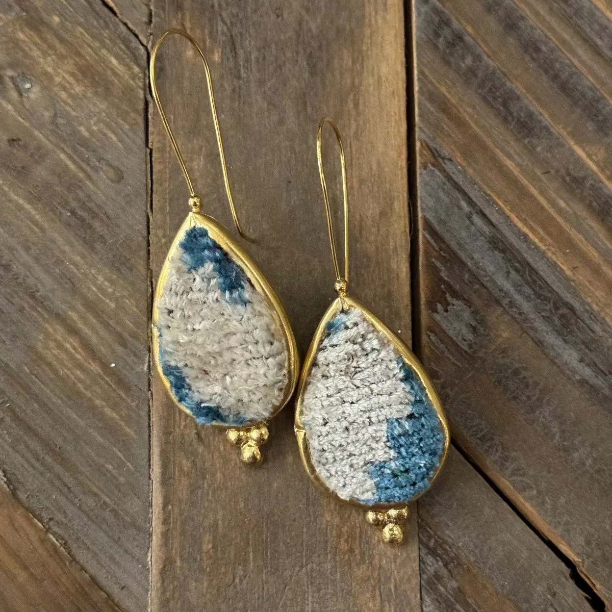 Hand Crafted Ottoman Vintage Textile Earrings - Pear