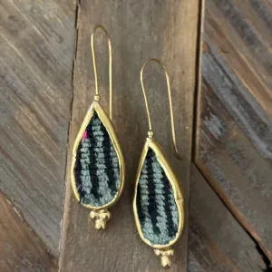 Hand Crafted Ottoman Vintage Textile Earrings - Pear