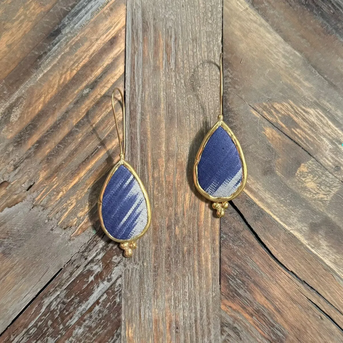 Hand Crafted Ottoman Vintage Textile Earrings - Pear