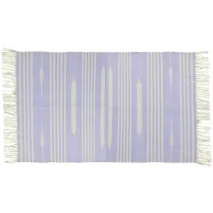 Handwoven Lilac and White Mini Stripe Cotton Rug with Fringes