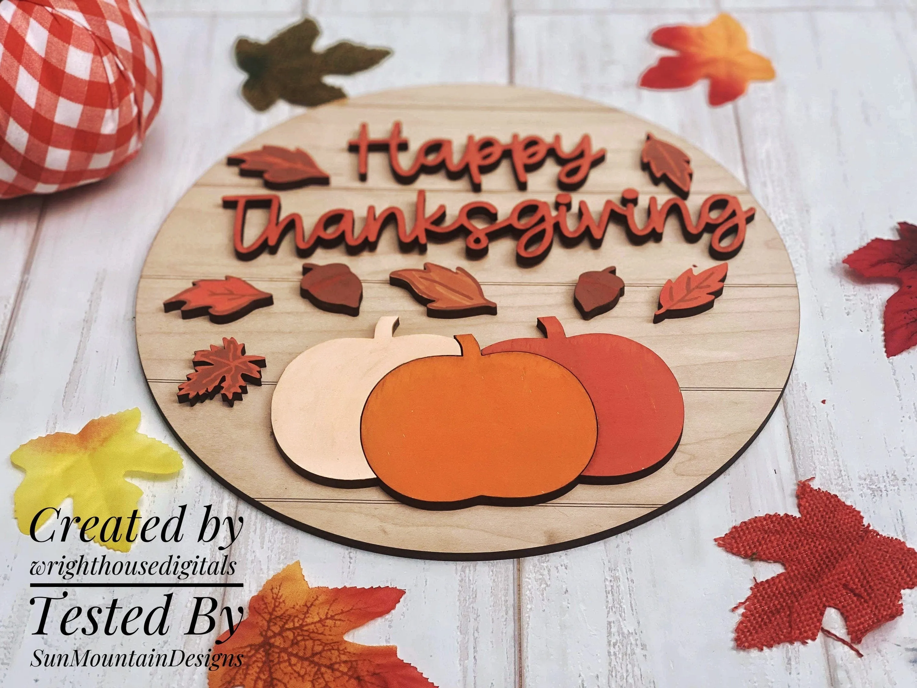 Happy Thanksgiving Pumpkins Door Hanger Rounds - Seasonal Sign Making and DIY Kits - Cut File For Glowforge Laser - Digital SVG File