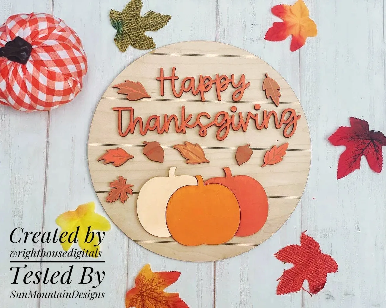Happy Thanksgiving Pumpkins Door Hanger Rounds - Seasonal Sign Making and DIY Kits - Cut File For Glowforge Laser - Digital SVG File