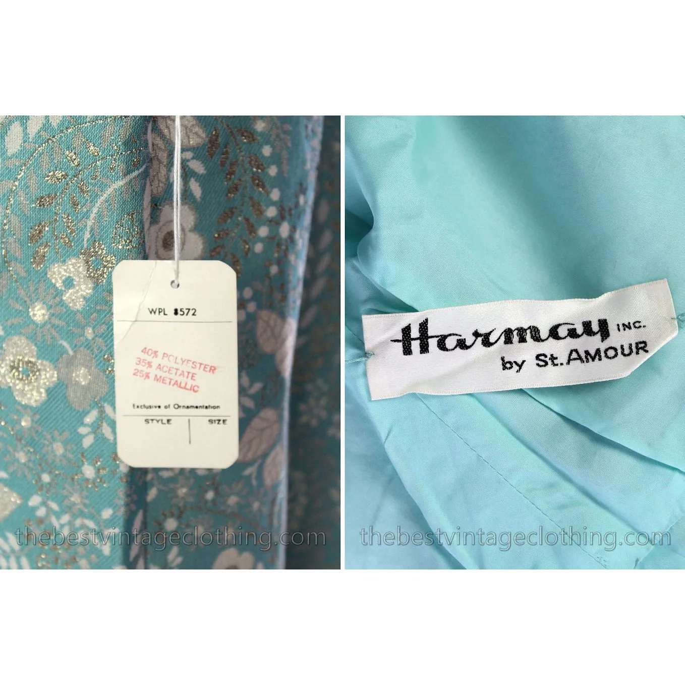 Harmay by St. AMOUR 1960's Ice Blue Metallic BROCADE Dress NWT L 44 Bust