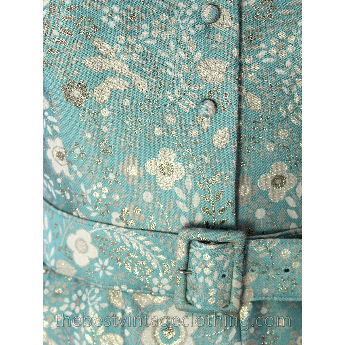 Harmay by St. AMOUR 1960's Ice Blue Metallic BROCADE Dress NWT L 44 Bust