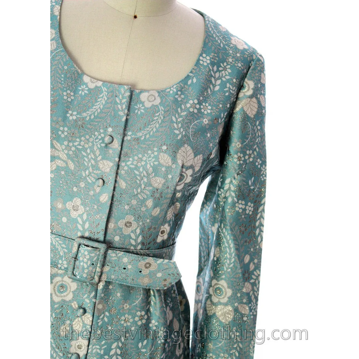 Harmay by St. AMOUR 1960's Ice Blue Metallic BROCADE Dress NWT L 44 Bust