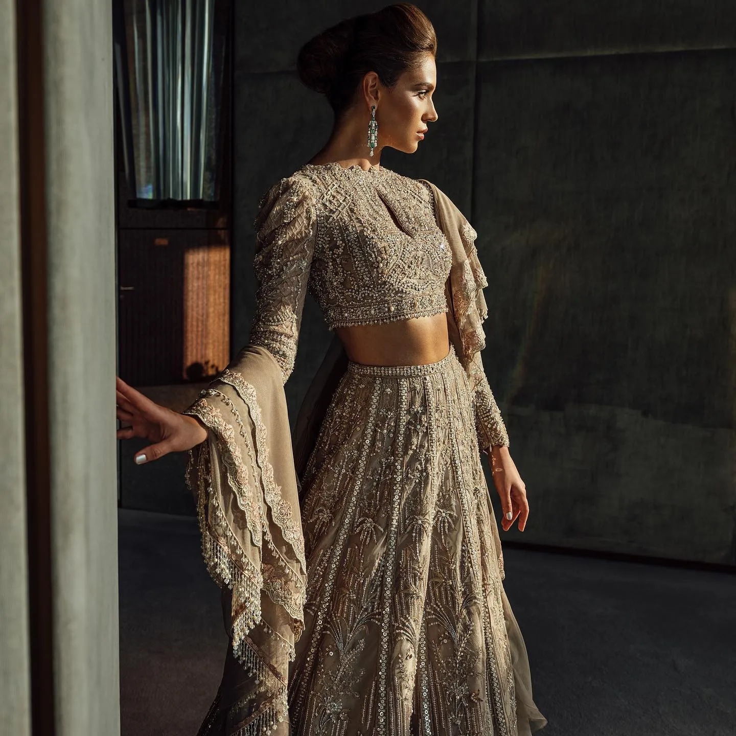 Heavy Bridal Grey and Gold Lehenga Choli Dress #BN1141