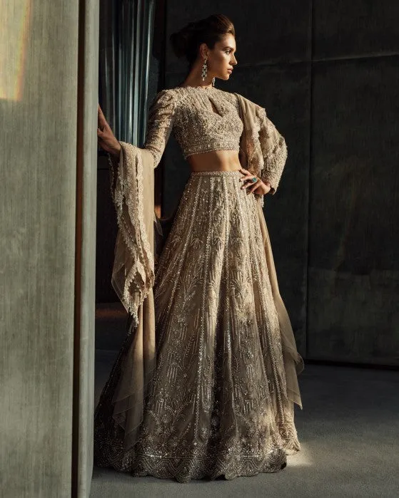 Heavy Bridal Grey and Gold Lehenga Choli Dress #BN1141