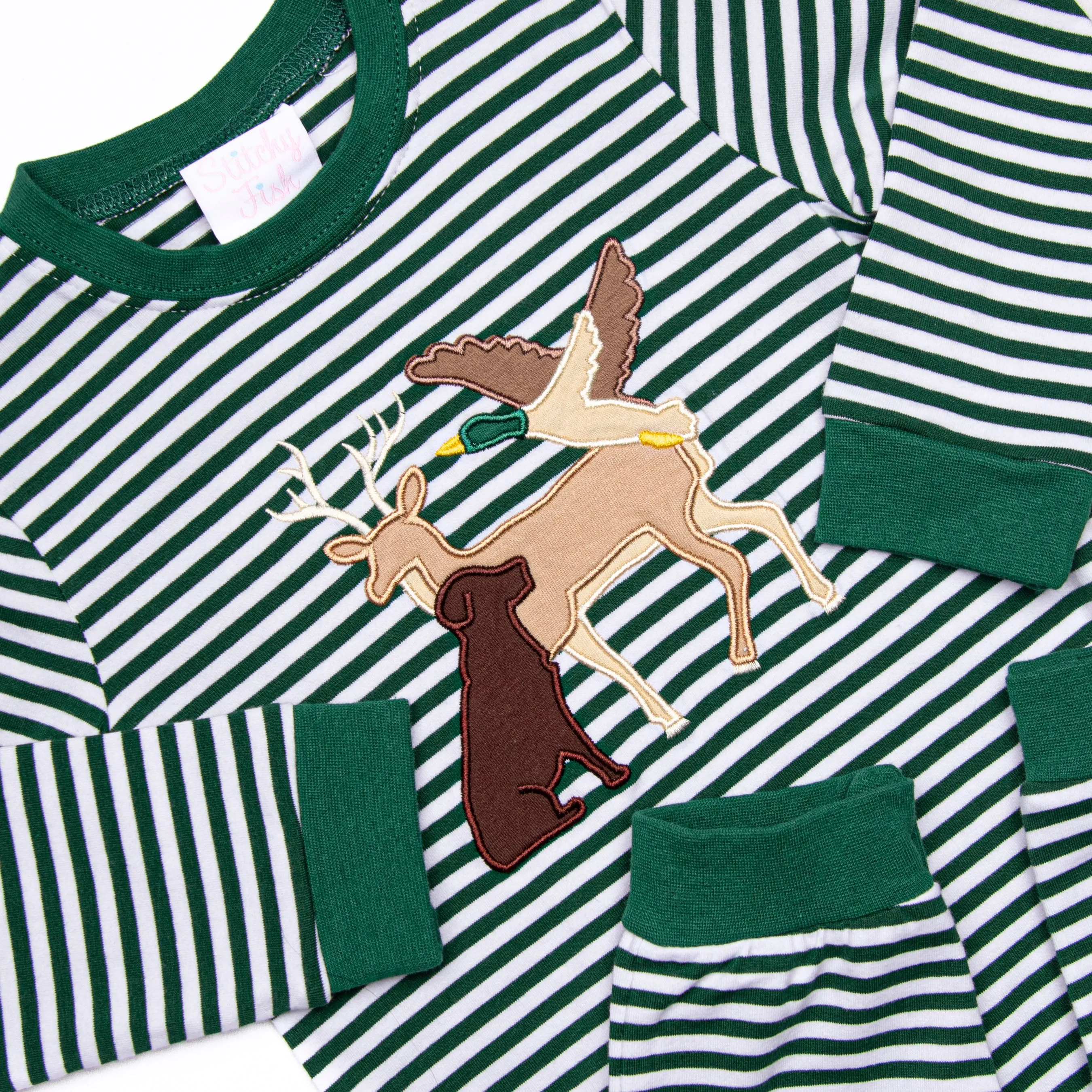 Hillside Hunt Applique Romper, Hunter Green
