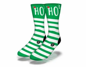 HO HO HO Green Striped Christmas Socks