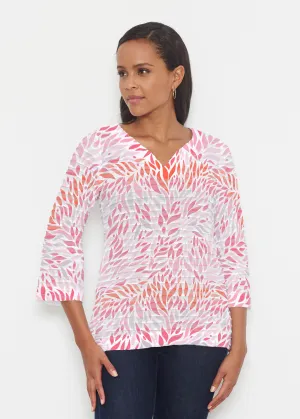 Hotsy Totsy Pink (8145) ~ Banded 3/4 Bell-Sleeve V-Neck Tunic