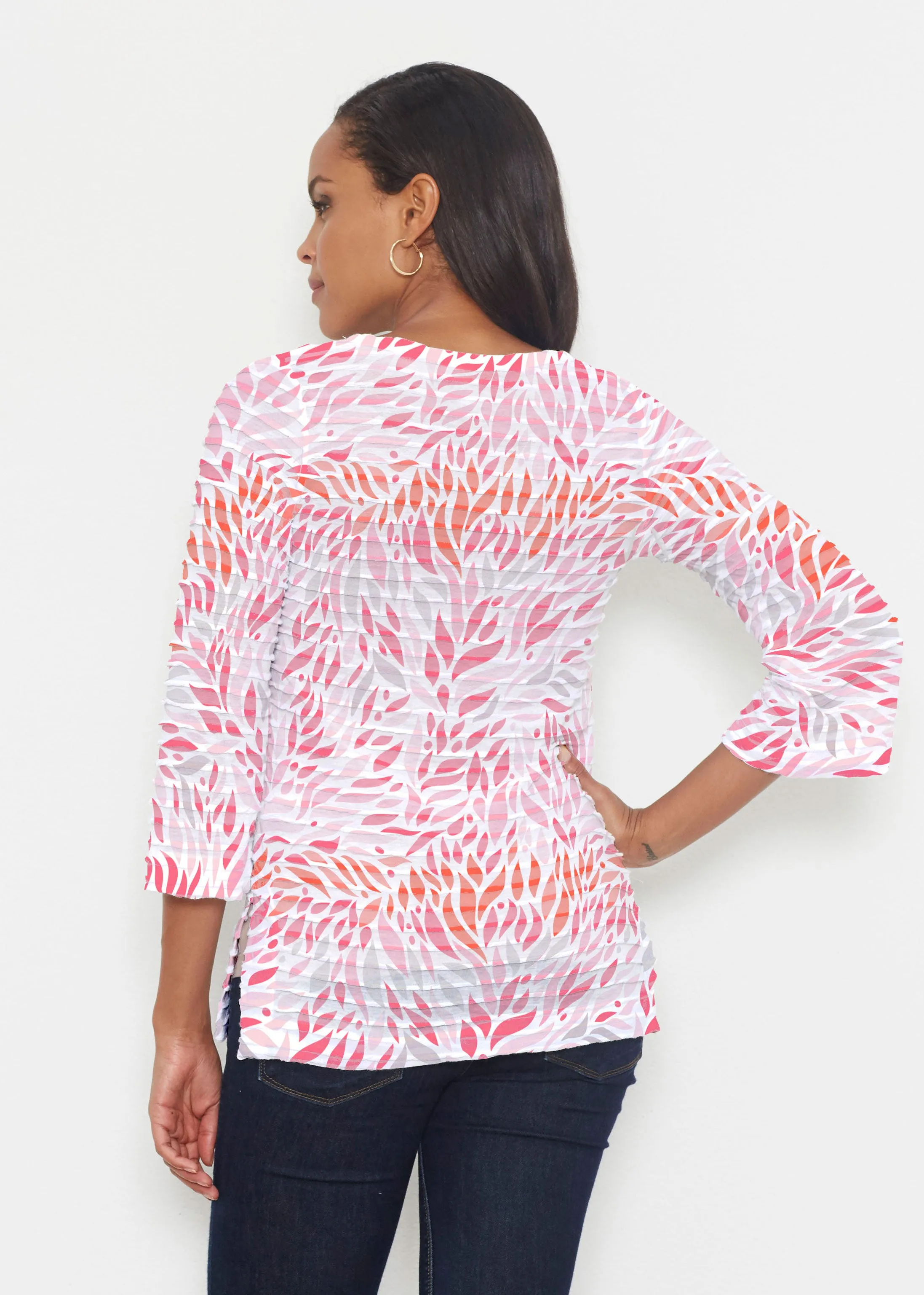 Hotsy Totsy Pink (8145) ~ Banded 3/4 Bell-Sleeve V-Neck Tunic