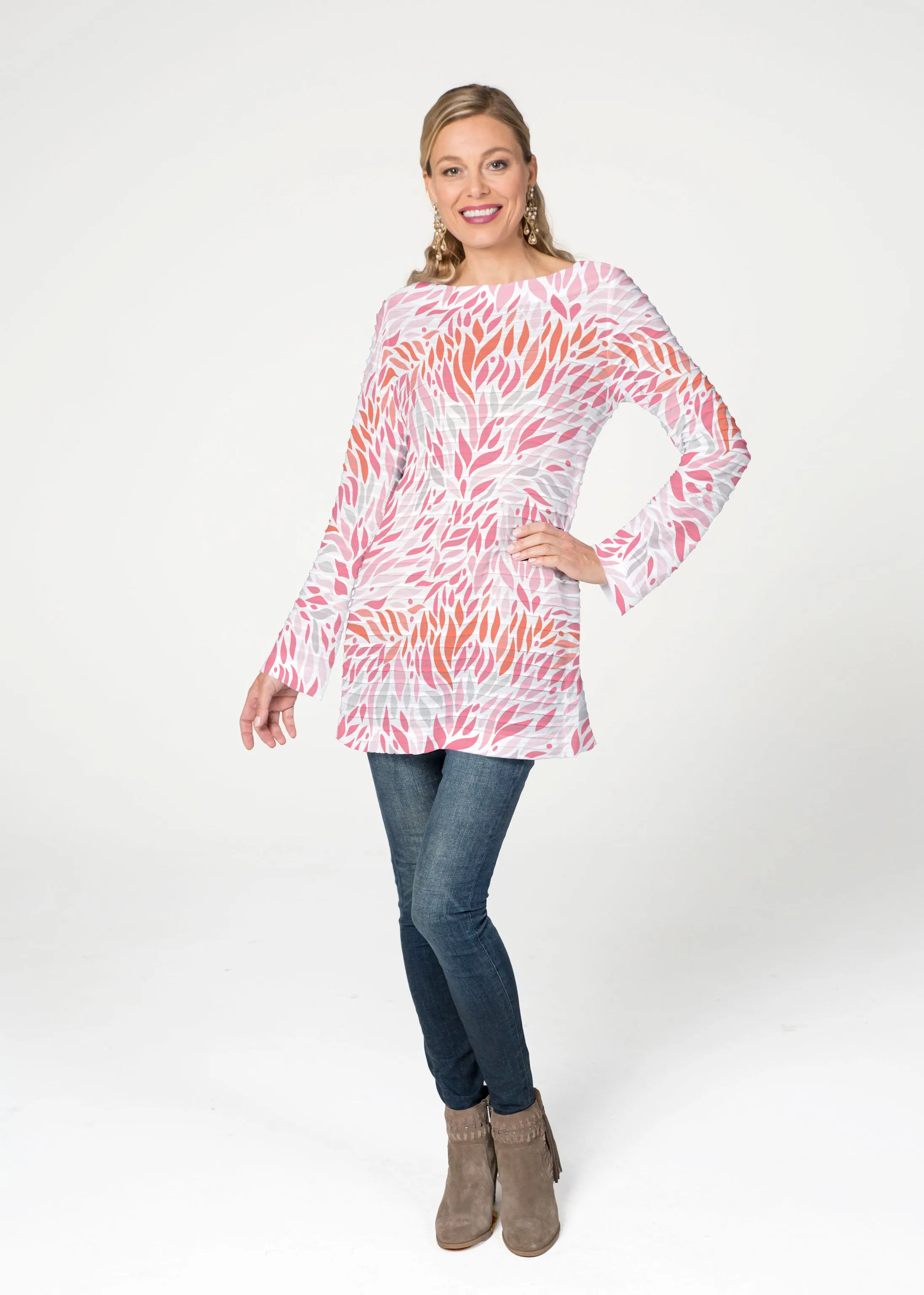 Hotsy Totsy Pink (8145) ~ Banded Boatneck Tunic