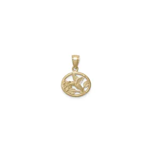 Hummingbird Sandblasted Oval Pendant (14K)