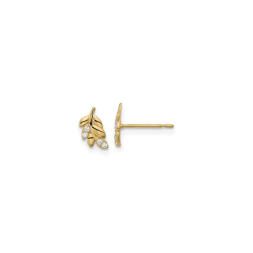 Icy Fern Leaf Post Earrings (14K)