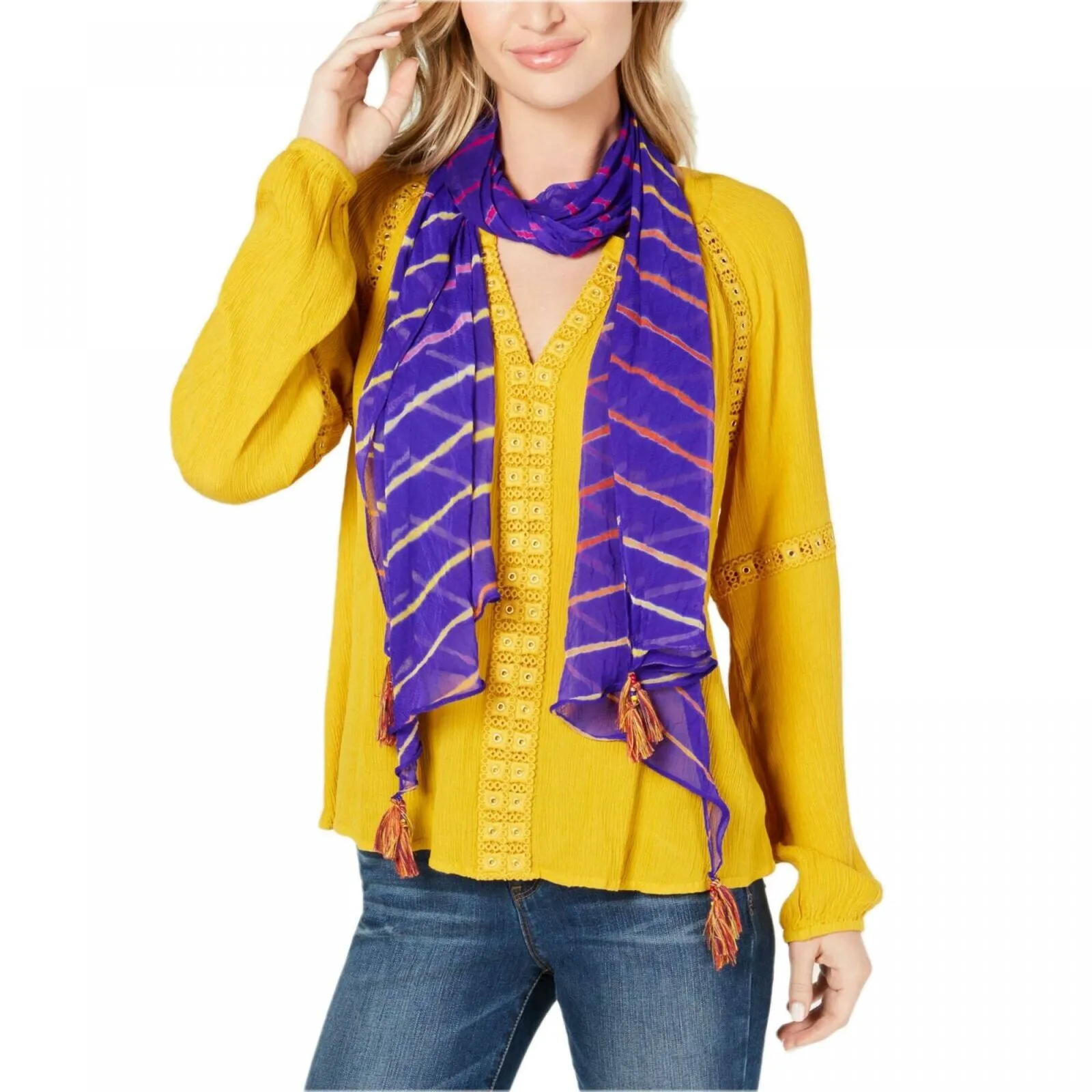 INC International Concepts Women's Tie Dyed Stripes Bias Scarf