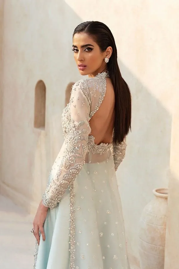 Indian Wedding Dress in Blue Lehenga Gown Dupatta Style