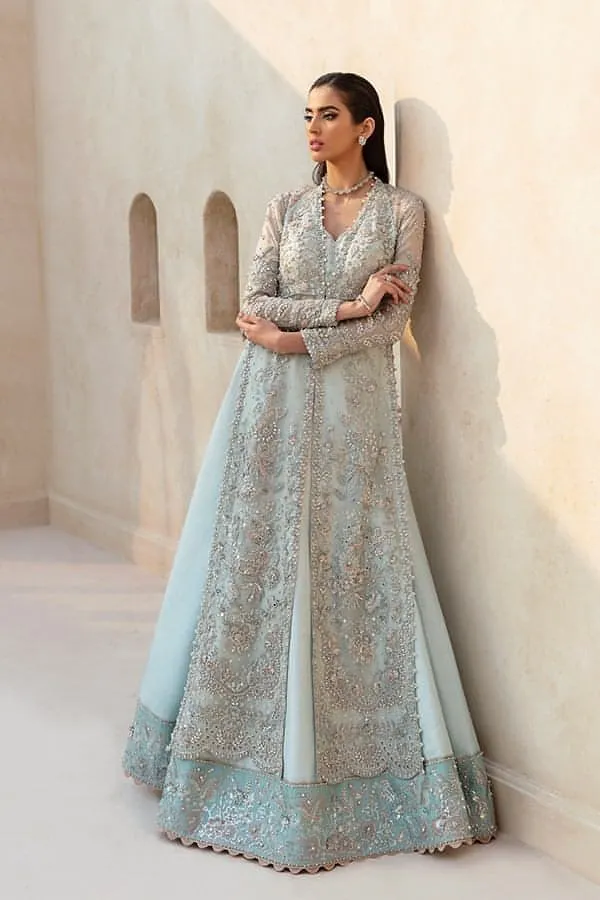 Indian Wedding Dress in Blue Lehenga Gown Dupatta Style
