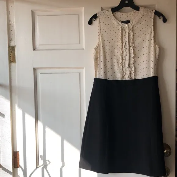 J Crew Ivory Black Polka Dot Sleeveless Top w A-Line Skirt Work Attire Dress S4
