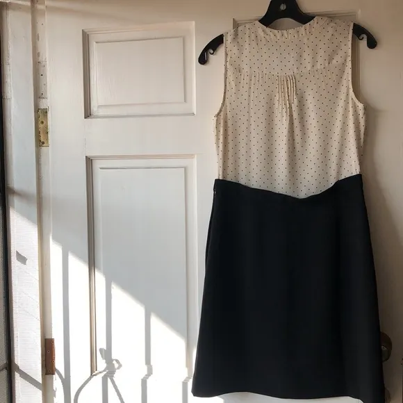 J Crew Ivory Black Polka Dot Sleeveless Top w A-Line Skirt Work Attire Dress S4