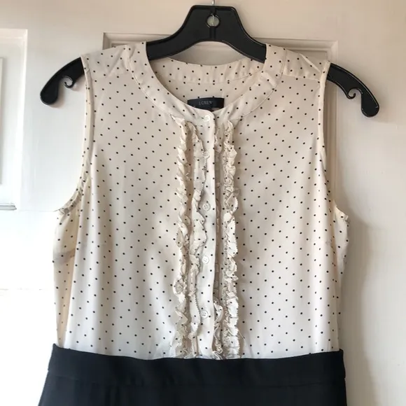J Crew Ivory Black Polka Dot Sleeveless Top w A-Line Skirt Work Attire Dress S4