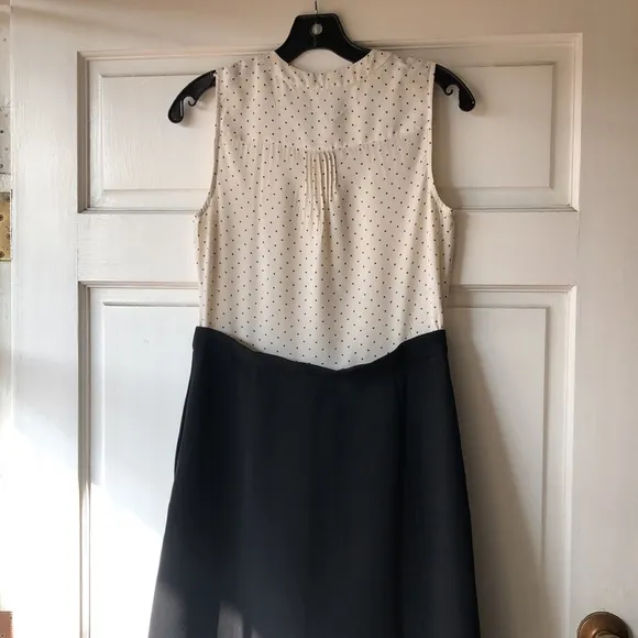 J Crew Ivory Black Polka Dot Sleeveless Top w A-Line Skirt Work Attire Dress S4